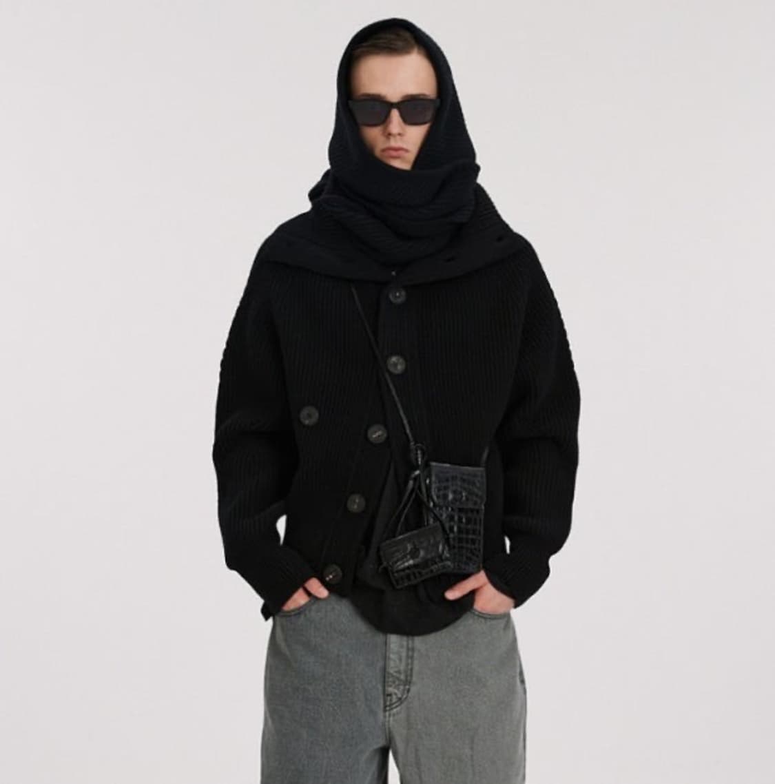 렉토 22fw 오버사이즈 카라 울 가디건 블랙 상품이미지1