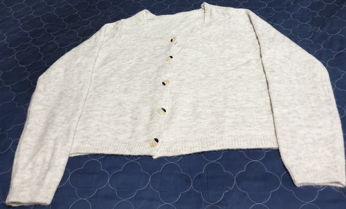 크롭 울100% 니트 가디건 멜란지 (M) 상품이미지1