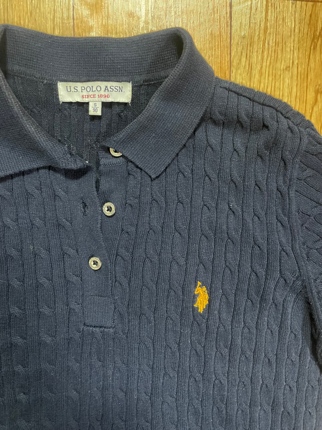 U.S. POLO ASSN 네이비 꽈배기 카라 니트 반팔 상품이미지3