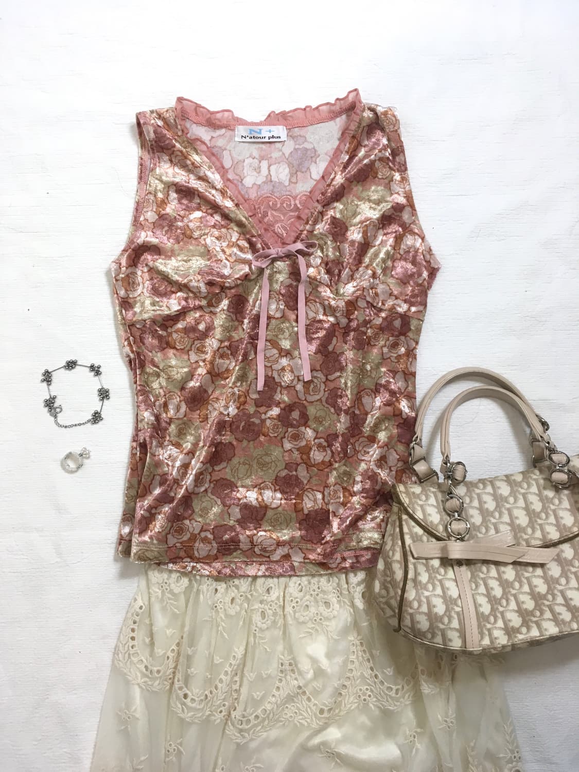 jpn vintage rose lace velour sleeveless 상품이미지3