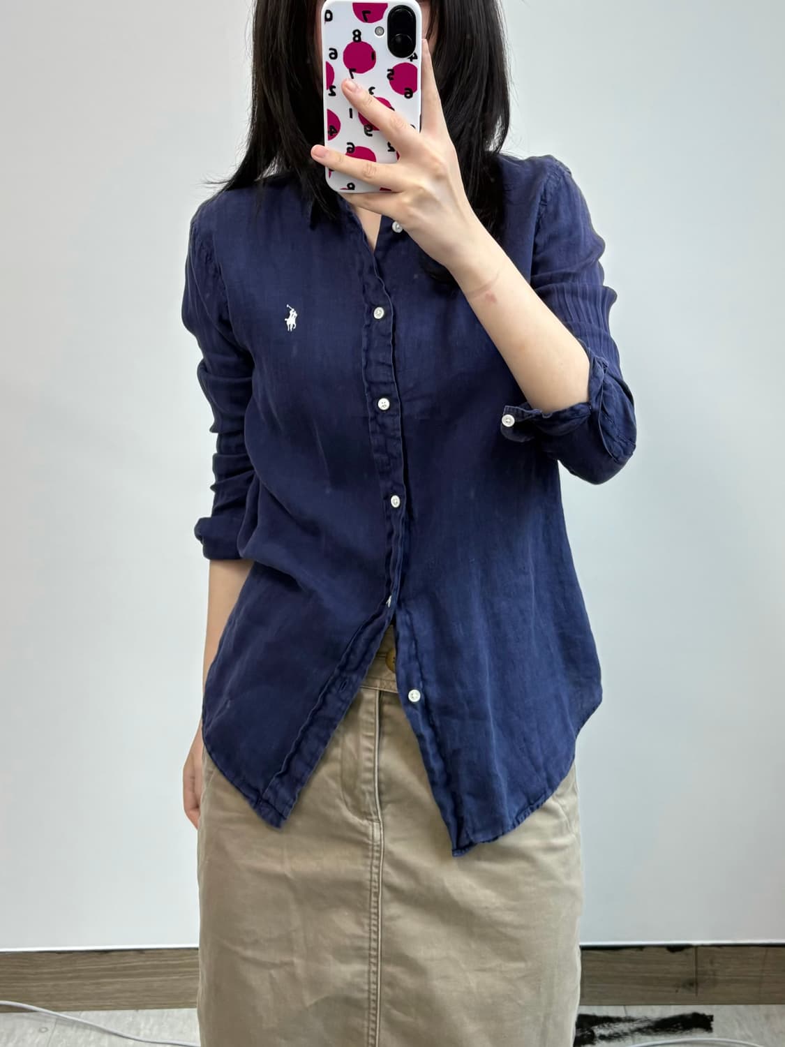 폴로 랄프로렌 QR 신형 네이비 린넨 셔츠 상품이미지1