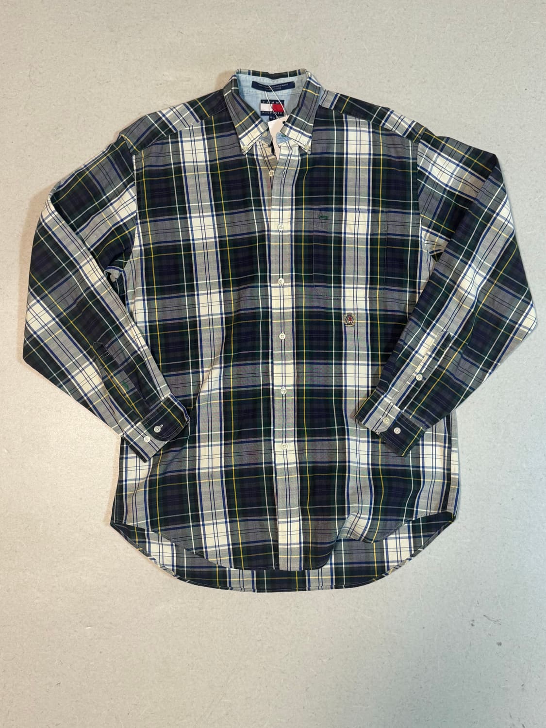 타미힐피거 빈티지 자수로고 컬러블록 타탄 체크 셔츠 네이비 m 상품이미지1