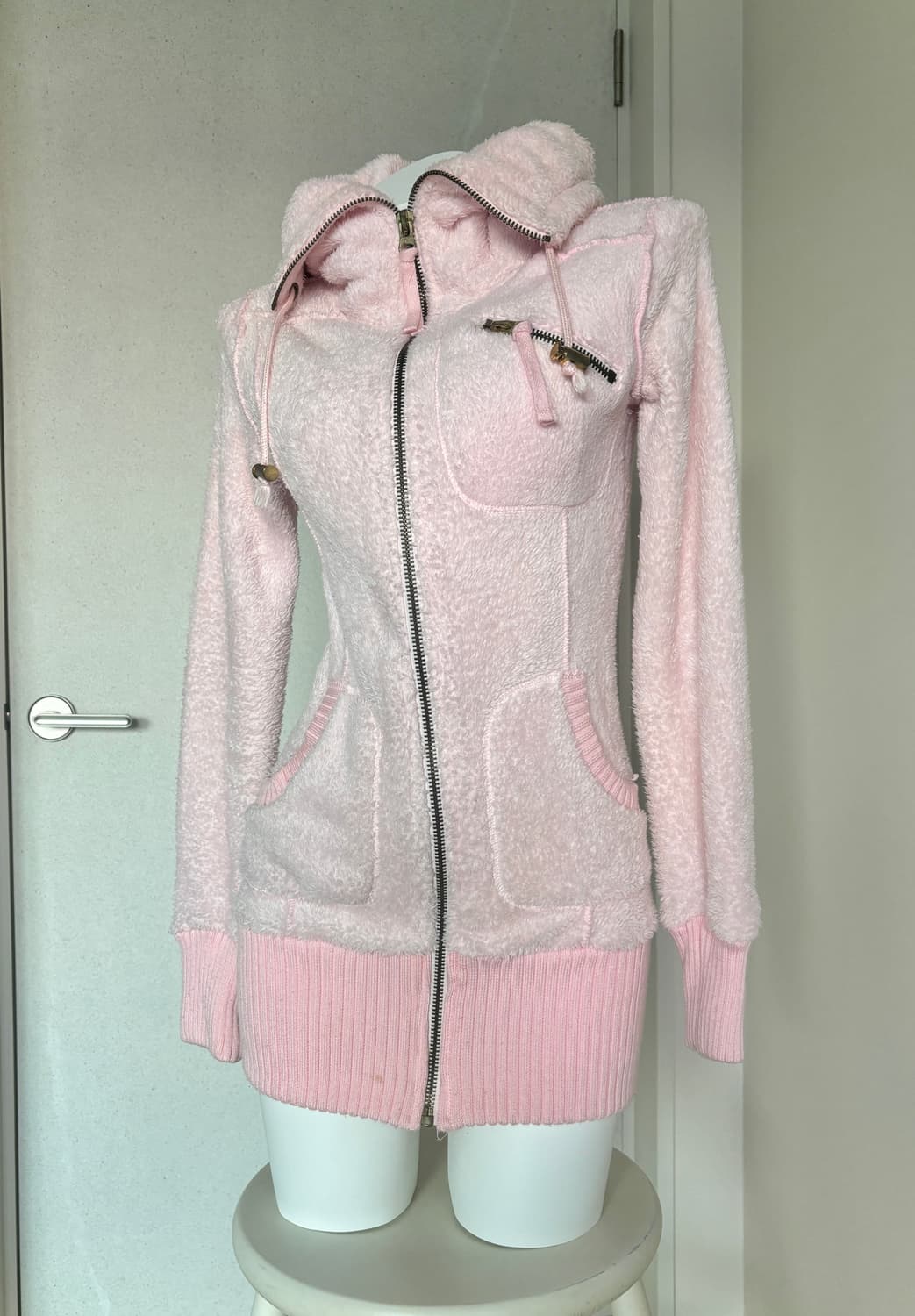 연핑크 하이넥 빅카라 퍼 집업 히메갸루 핀터레스트 Y2K 펑크 상품이미지5