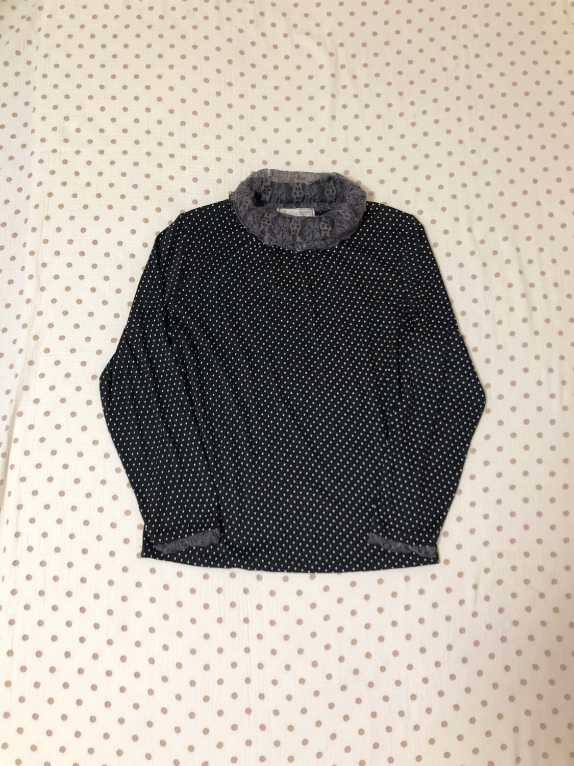 빈티지 포춘쿠키 도트 레이스 목폴라 슬리브 상품이미지1