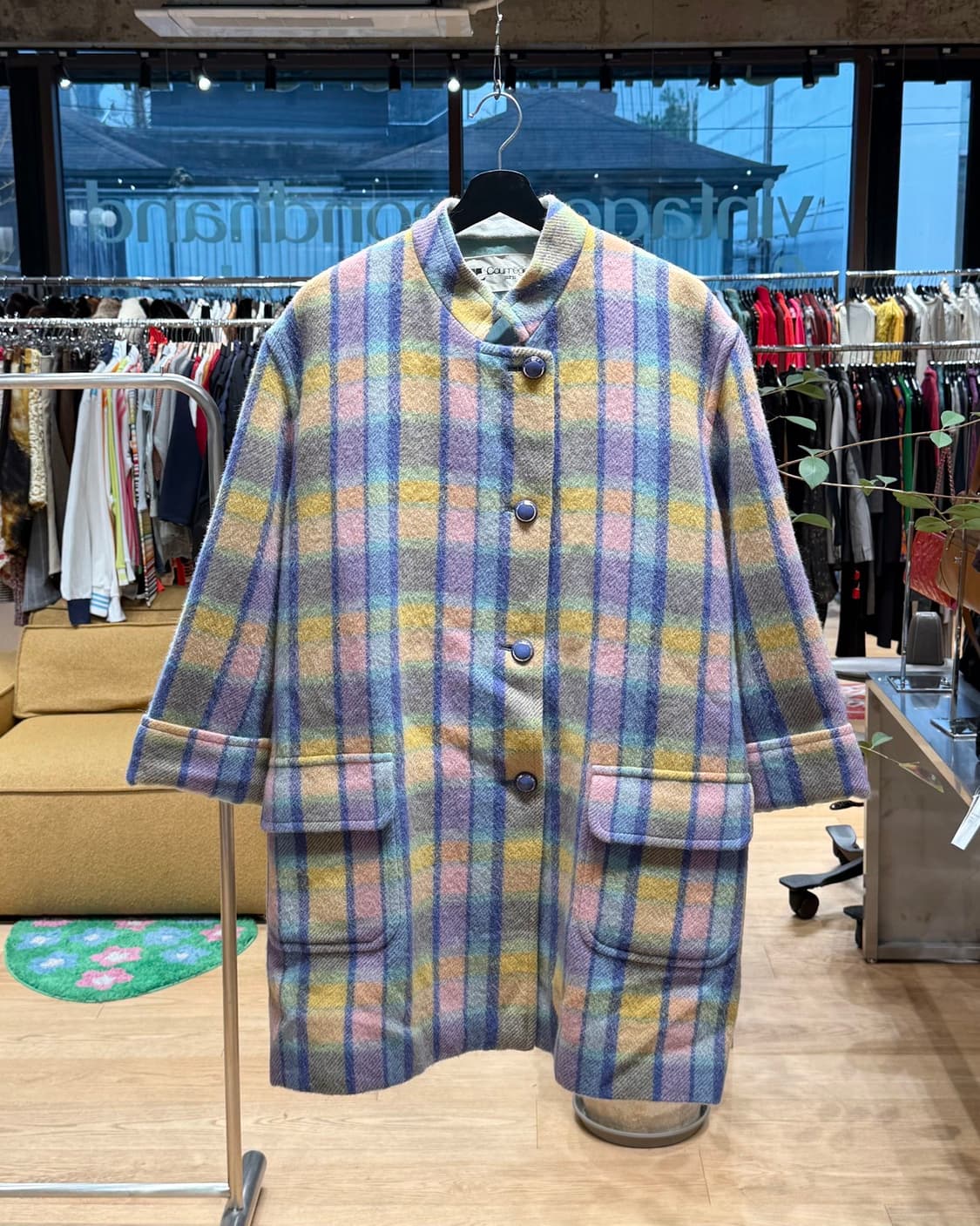 쿠레쥬 멀티컬러 체크 울 코트  상품이미지1