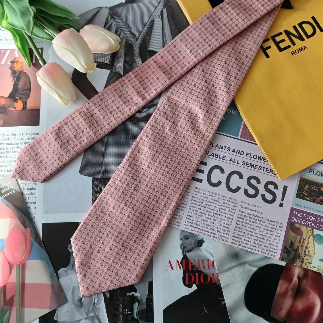 펜디 실크 핑크 자카드 로고 넥타이 8cm A등급 A19484 상품이미지2