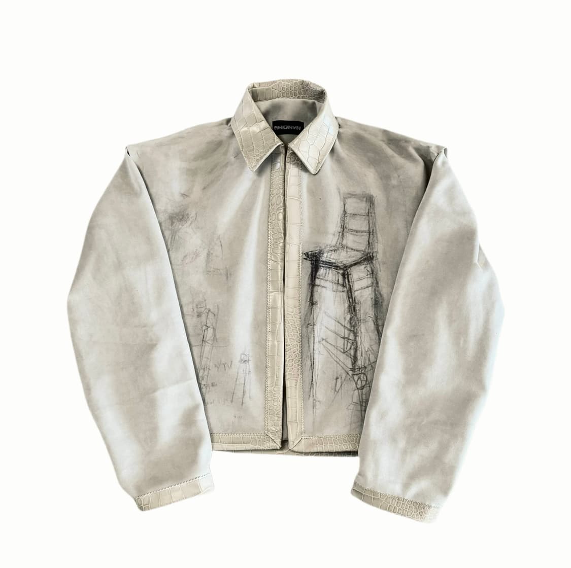Ivory Ruin Print Leather Jacket 상품이미지1