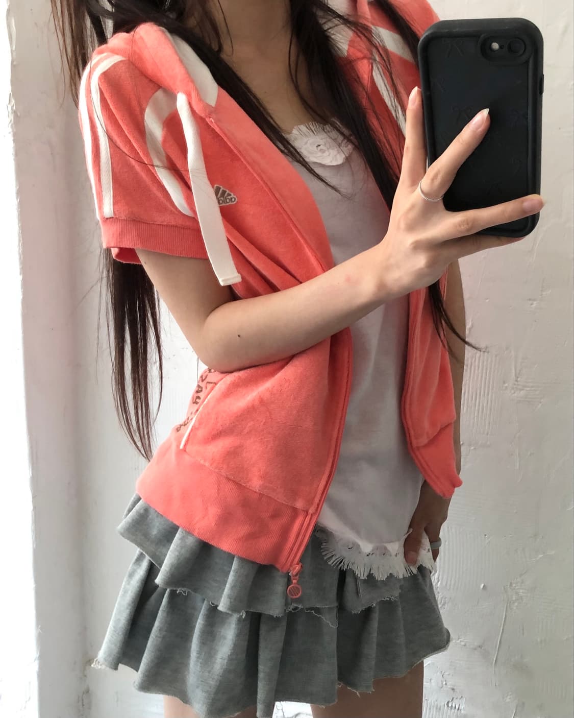 Adidas 아디다스 코랄컬러 타올코튼 하프 후드집업  상품이미지10