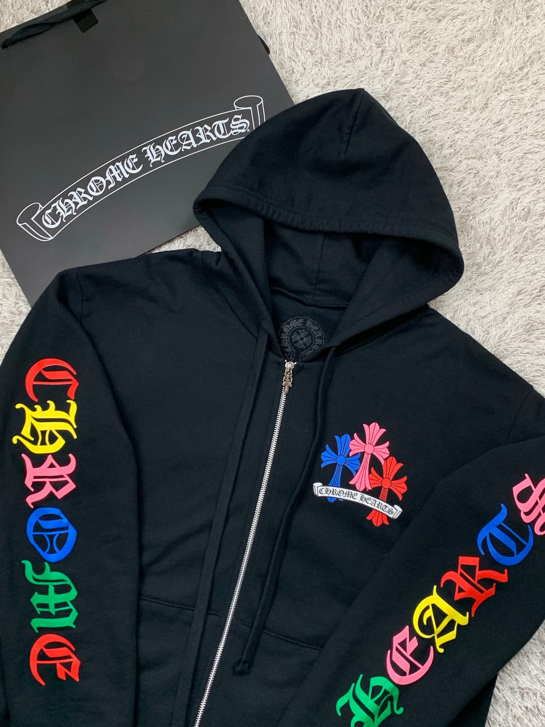 [M] 백화점판 정품 크롬하츠 멀티컬러 크로스 집업 후드 블랙 상품이미지1