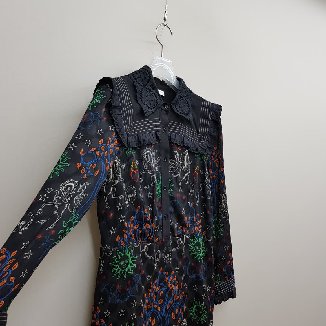 산드로 자수 카라 패턴 실크 혼방 원피스 36사이즈 상품이미지4