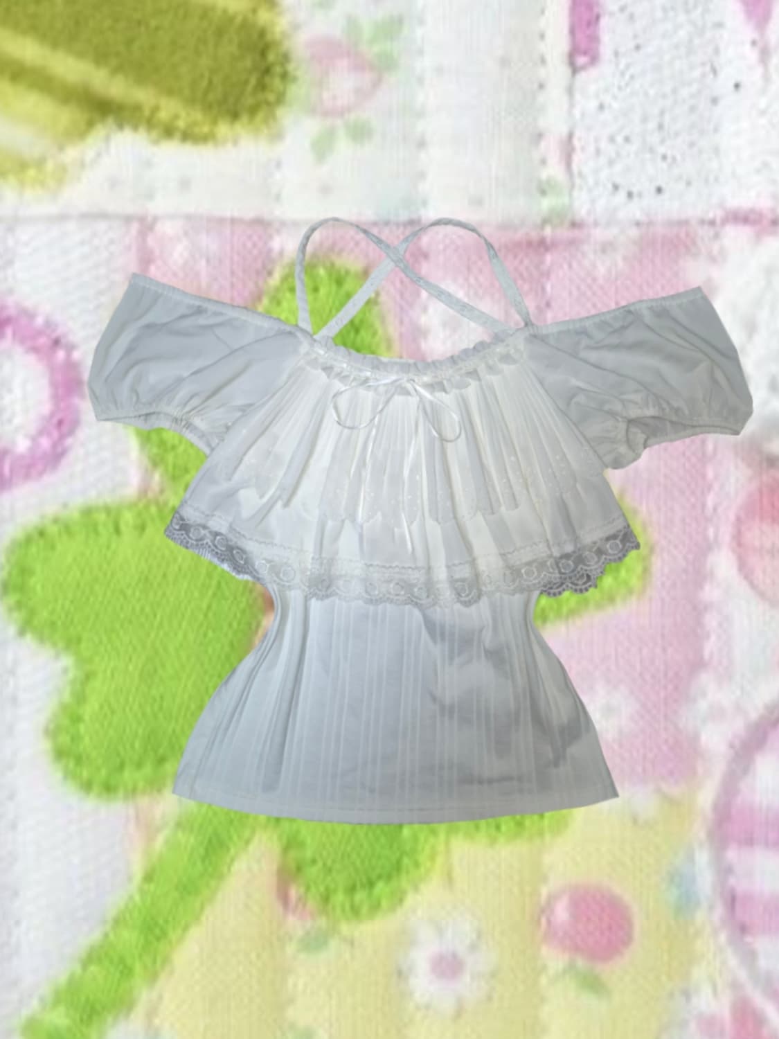 빈티지 모리걸 달빛천사 천사핏 오프숄더 블라우스 레이스 로걀탑 상품이미지2