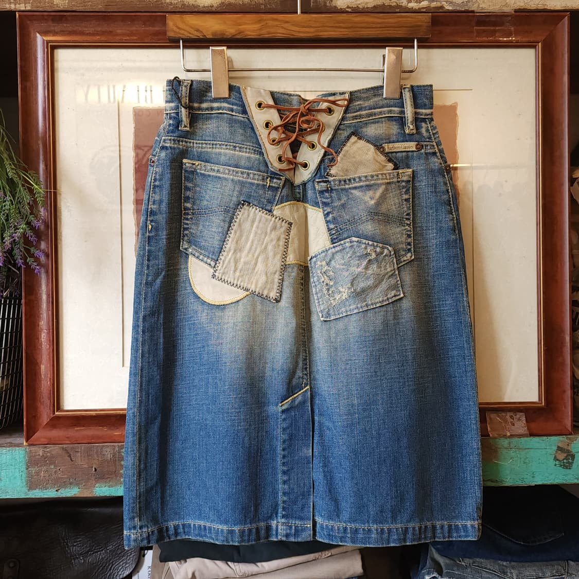 90s 말보로 클래식 데님 스커트 청치마 패치워크 웨스턴 치마 40 상품이미지2