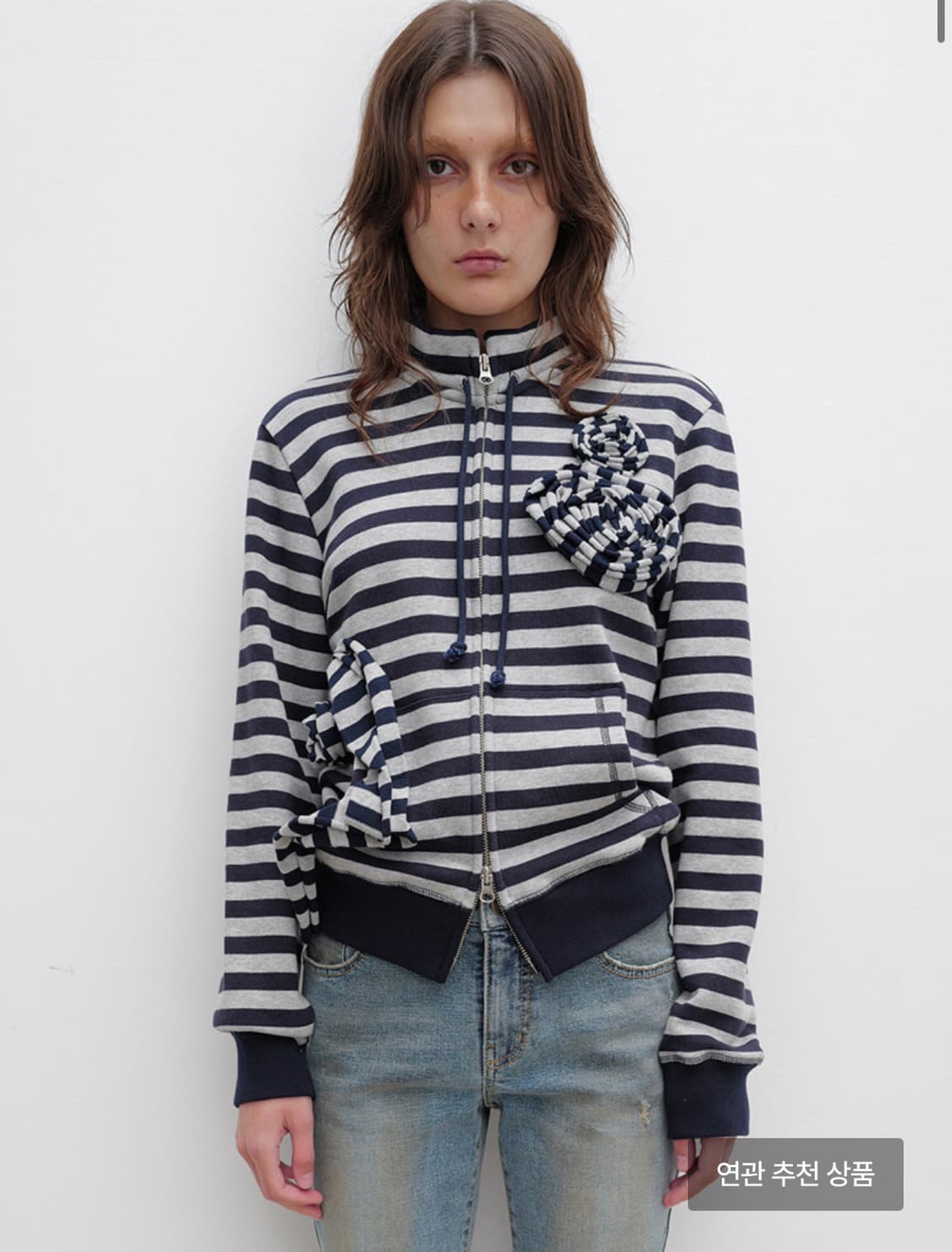 Open yy 아플리케 집업 네이비 상품이미지1