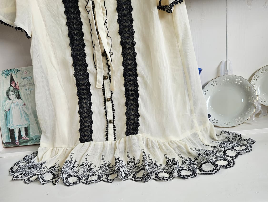 0327(axes femme) 레이스 리본 쉬폰 블라우스 상품이미지5