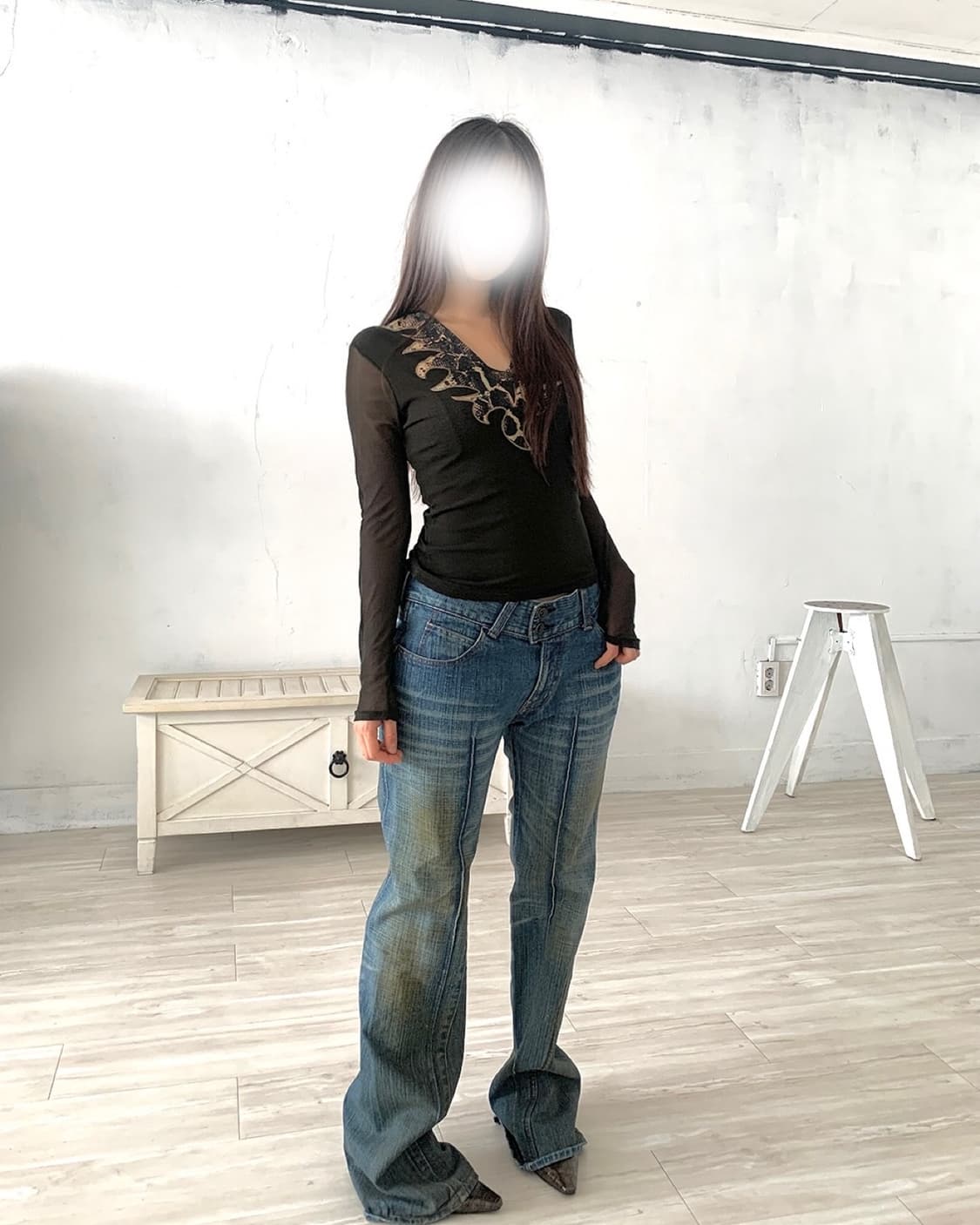 Y2K Khaki Dirty Wash Bootcut Denim Pants 상품이미지4