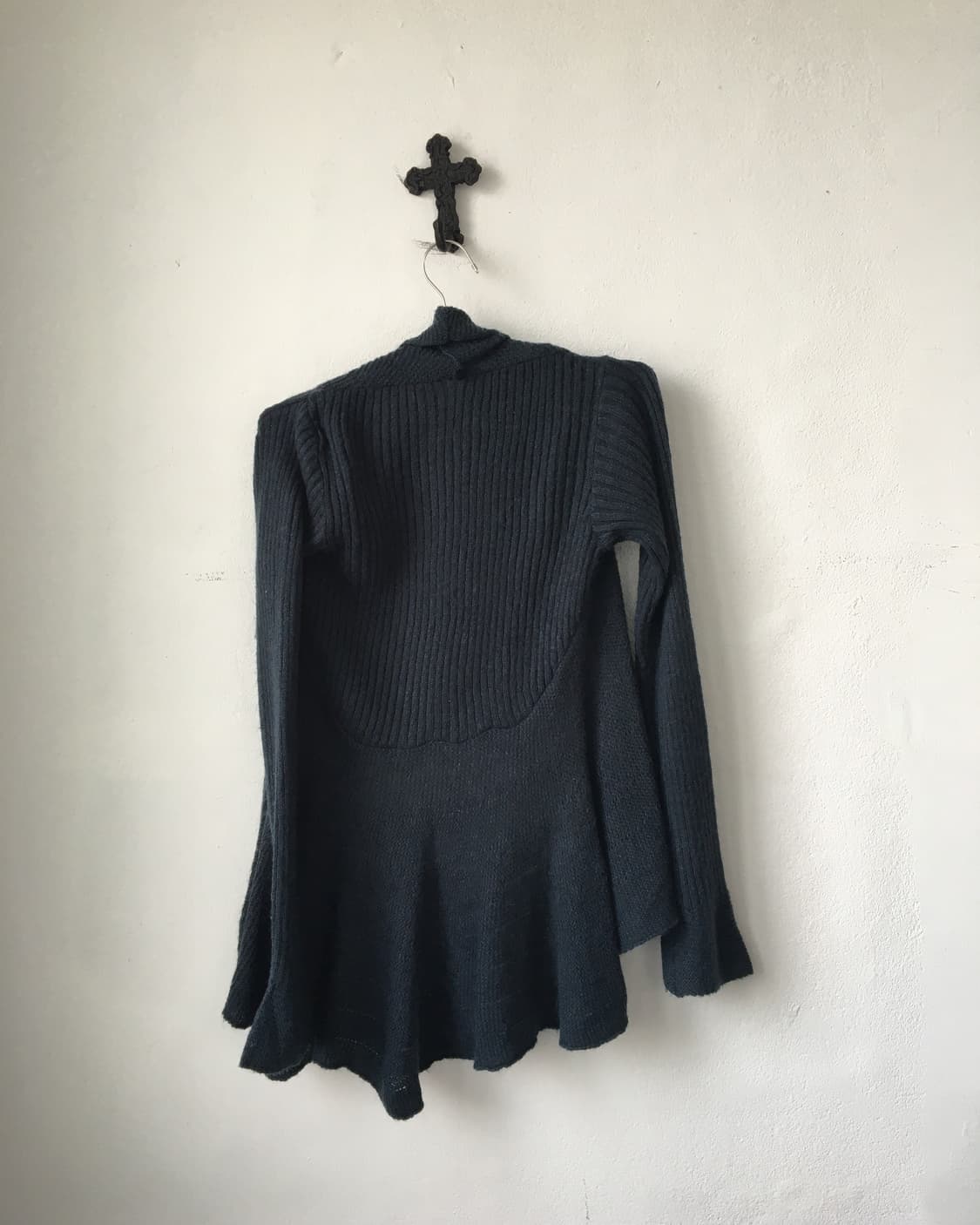 Ruffle drape point blue knit open cardig 상품이미지3
