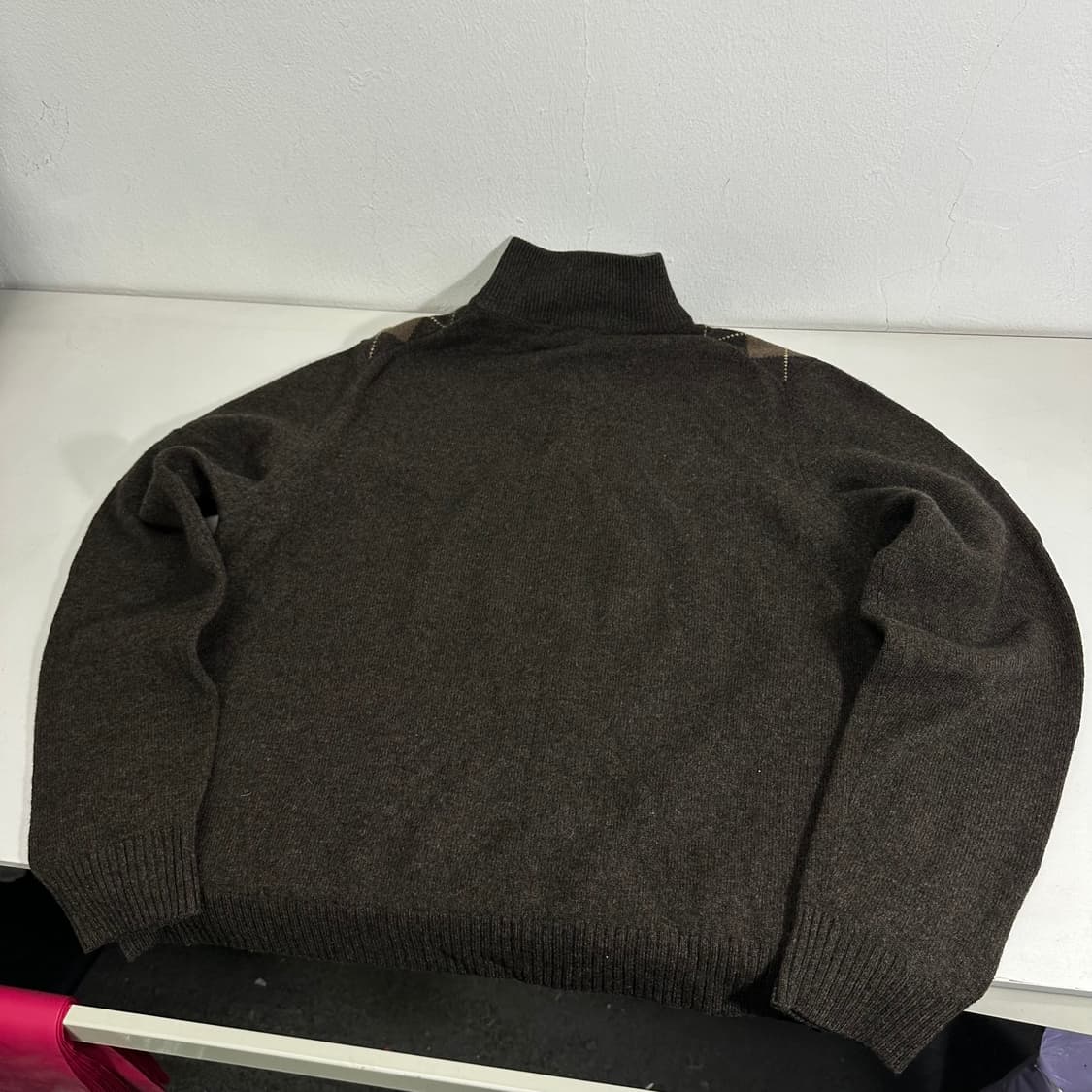 M 100 브룩스브라더스 브라운 램스울 아가일 반집업니트 상품이미지6