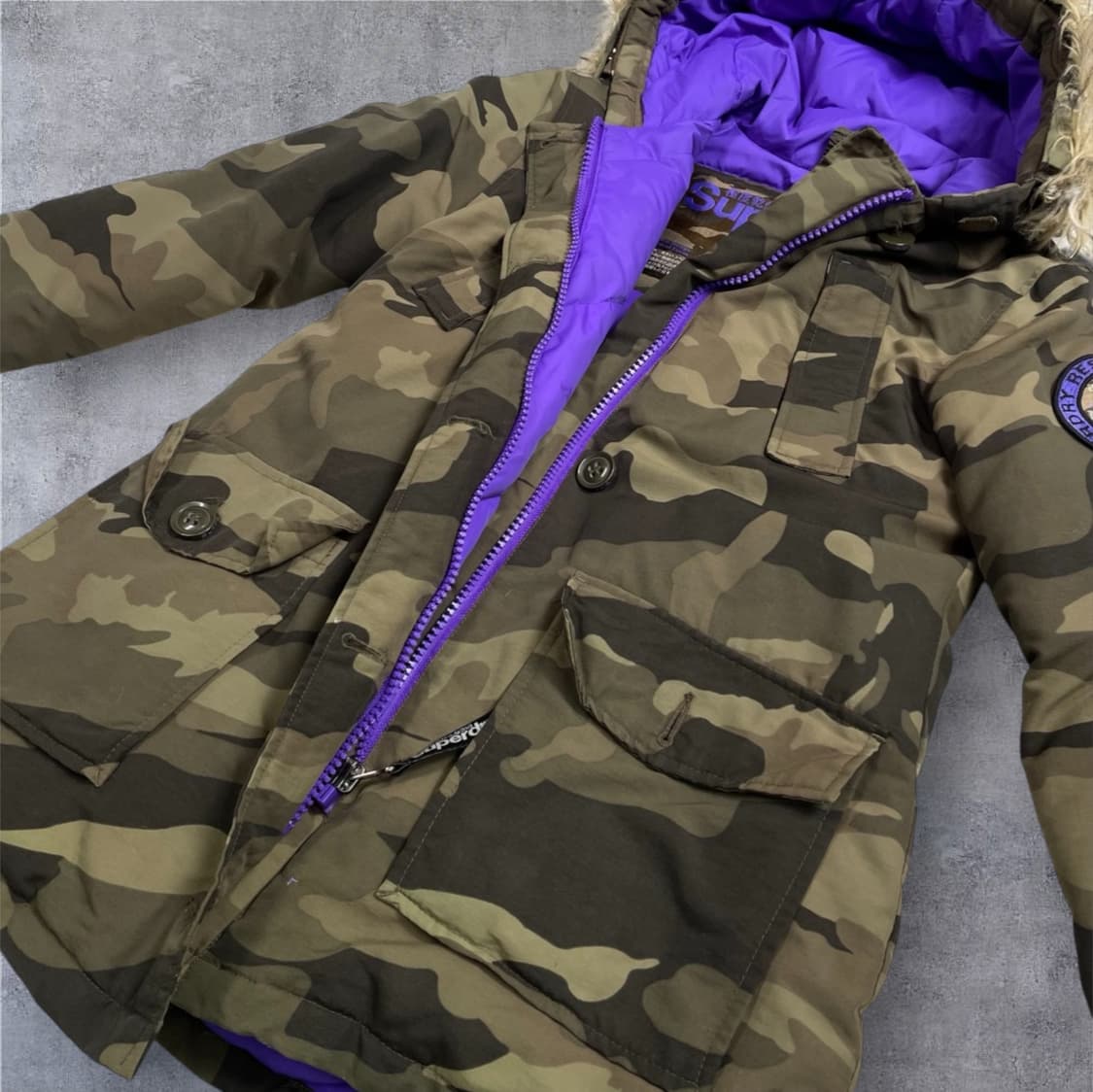 슈퍼드라이 Superdry 레스큐 아미 카모 퍼 후드 점퍼 M 상품이미지6