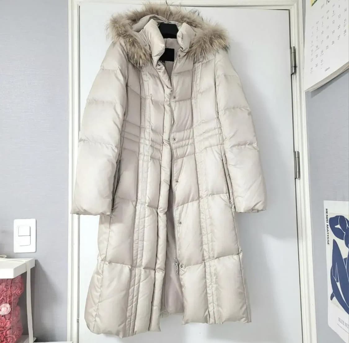 일본 수입 실크 롱패딩 연핑크베이지 상품이미지2