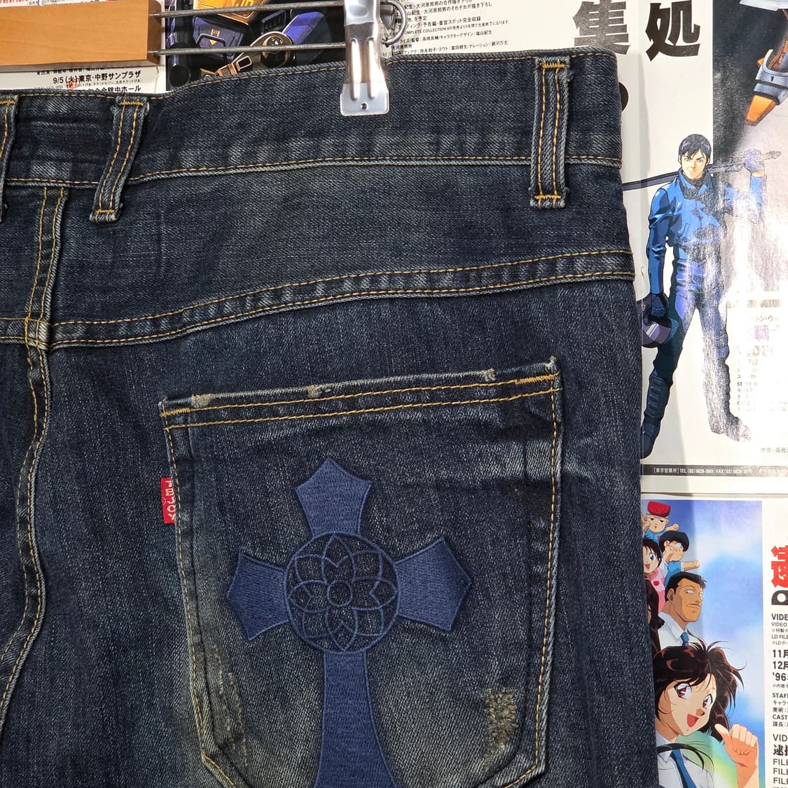 빈티지 워싱 백포켓 자수 오버핏 데님 팬츠 상품이미지4