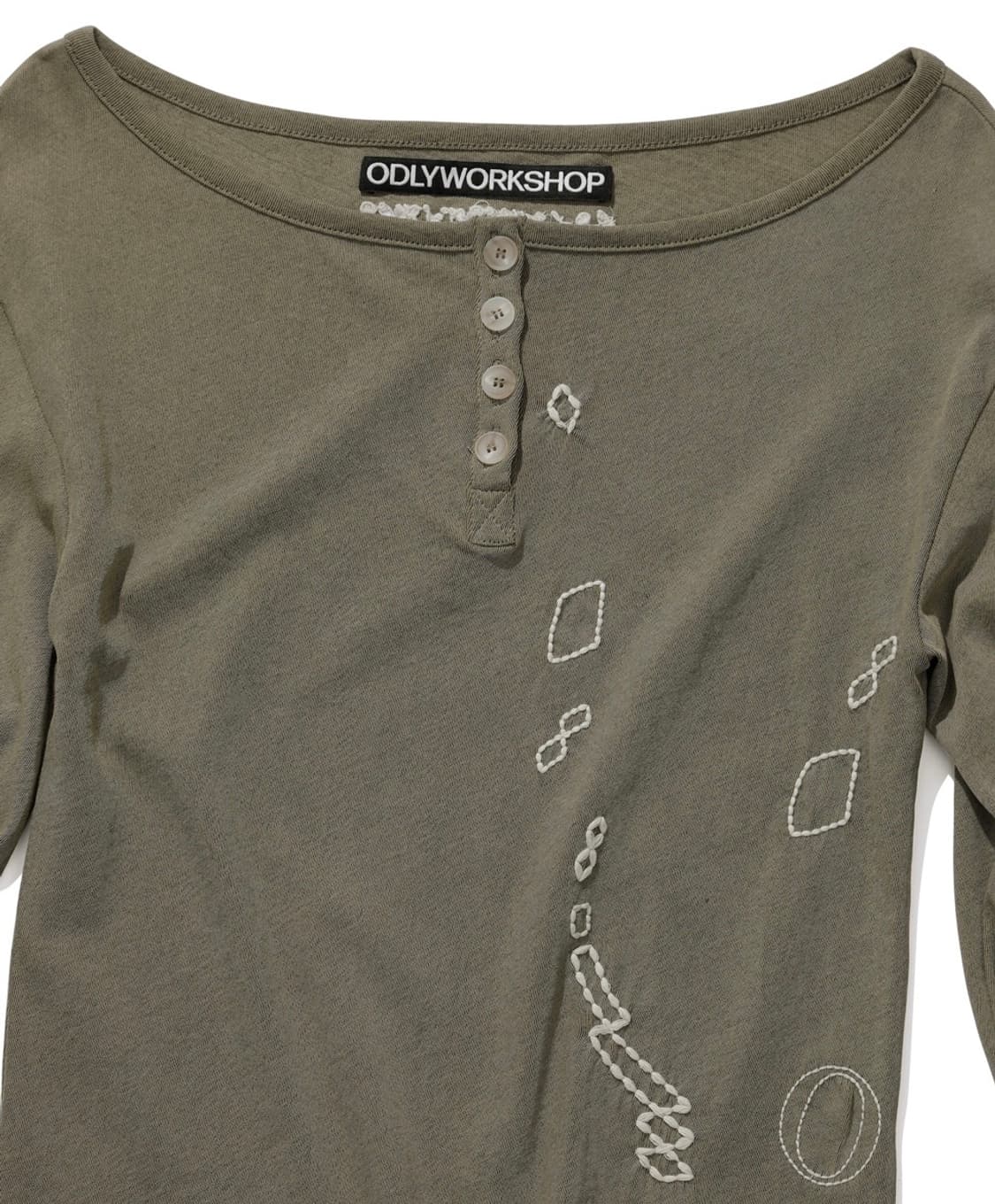 오들리워크샵 Stitch Henley Tee 카키 상품이미지2