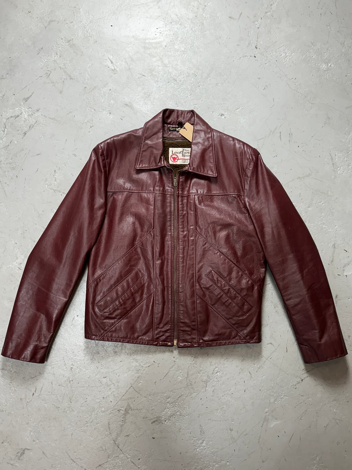 80’s 빈티지 시어스 버건디 크롭 레더자켓 파이트 클럽 상품이미지1
