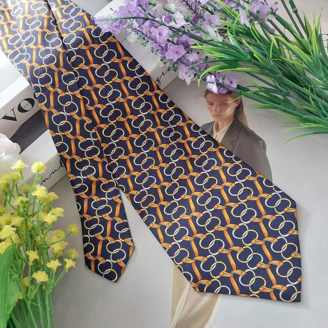 란셀 실크 네이비 체인 패턴 넥타이 9.9cm A+등급 K1383
 상품이미지3