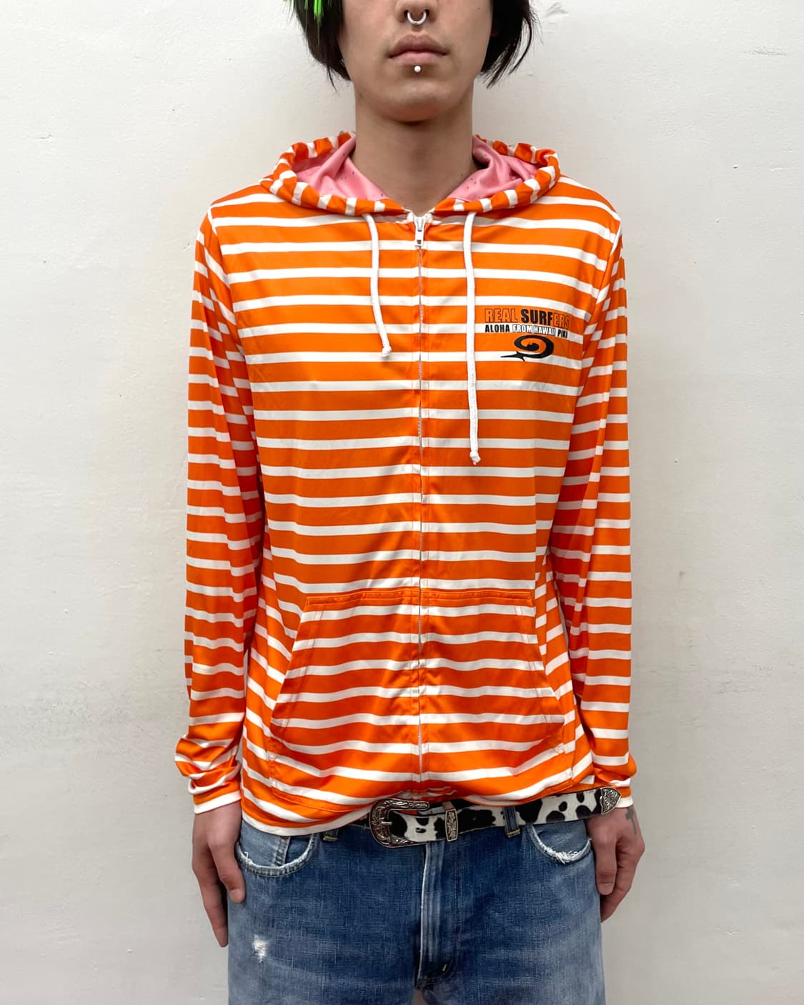 Orange Stripe Hooded Zip-Up 상품이미지1