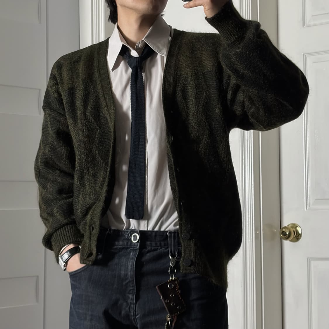 모헤어 울 가디건 카키 상품이미지2