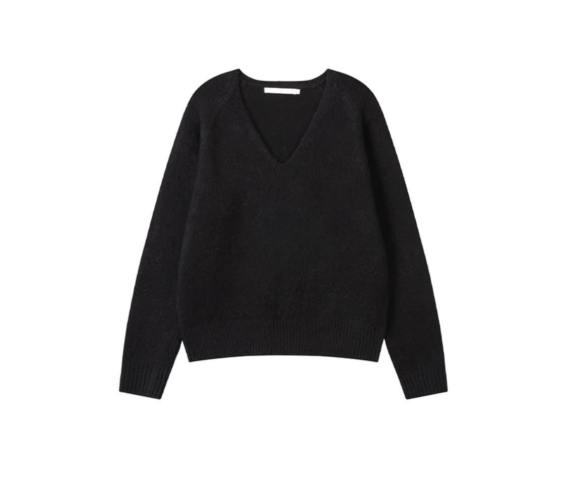 (새상품)(S) 드로우핏 우먼 헤어리 울 브이넥 풀오버 니트 BLACK 상품이미지6