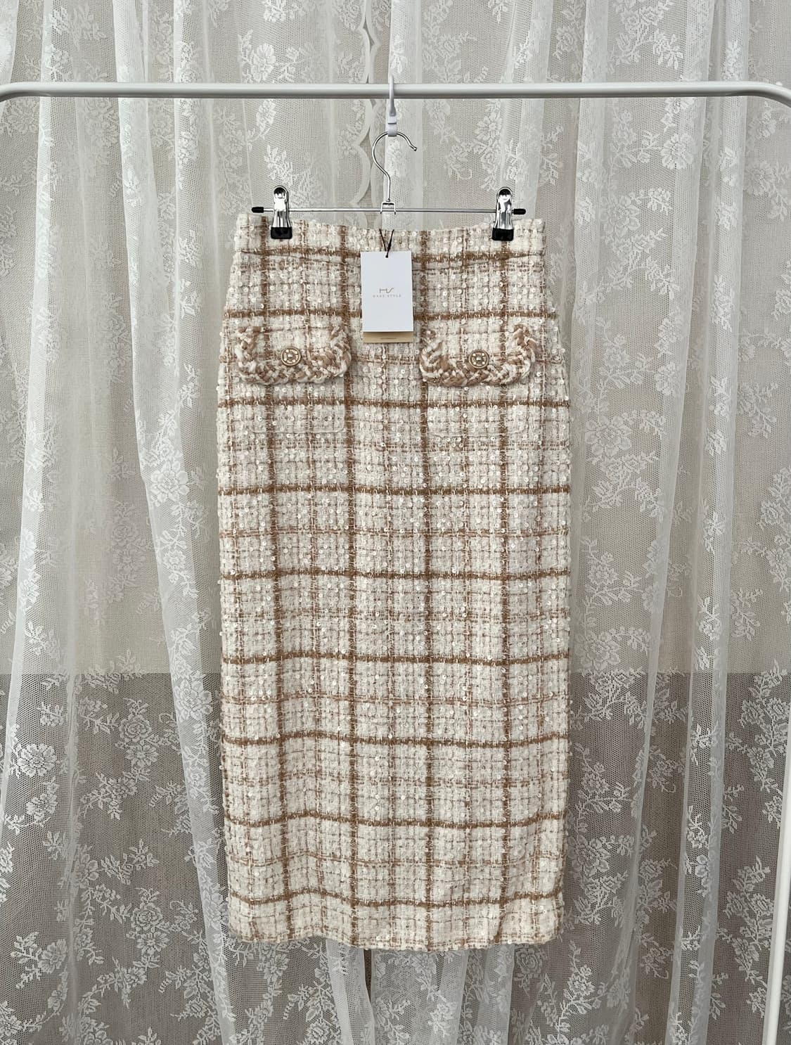 S) 새상품 한스스타일 스팽글 트위드 스커트 상품이미지1