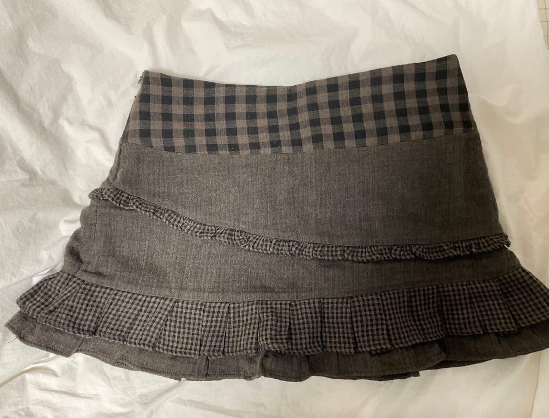 허그유어스킨 체크 러플 미니 스커트 브라운 상품이미지3