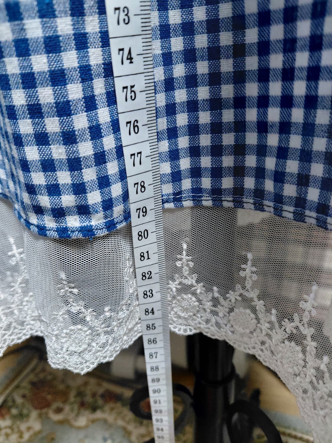 [빈티지 리폼] 블루 체크 캉캉 롱 스커트 레이스 상품이미지4