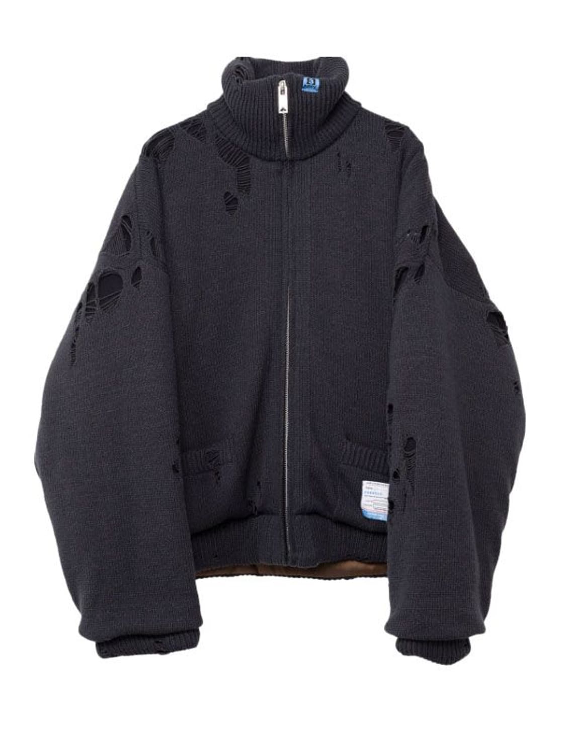 [구매] 미하라 야스히로 / 패디드 집업 니트 가디건 블랙 44  상품이미지1