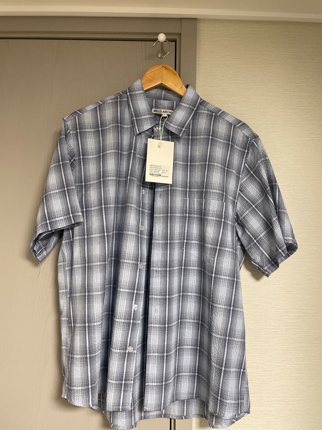 밀로아카이브 웨이드 체크 패턴 하프 반팔 셔츠 파우더블루 M 상품이미지2