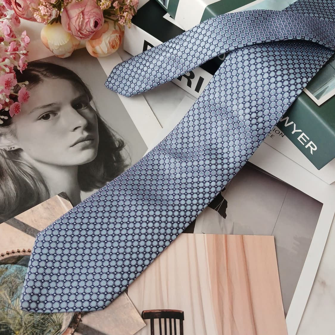 휴고보스 실크 블루 자카드 넥타이 8.4cm A~A+등급 E737 상품이미지3
