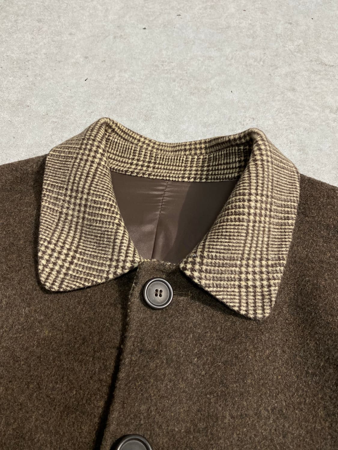 [L] 90s Vintage 빈티지 체크 칼라 램스울 코트 상품이미지3