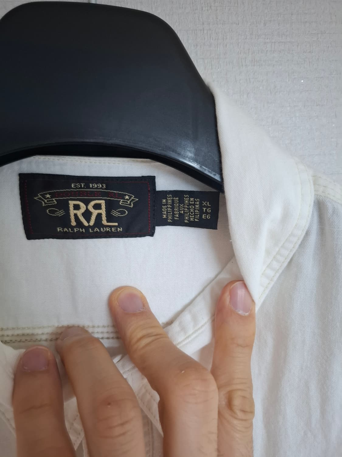 XL RRL 더블알엘 셀비지 디테일 우븐 워크 화이트 반팔 셔츠 상품이미지3