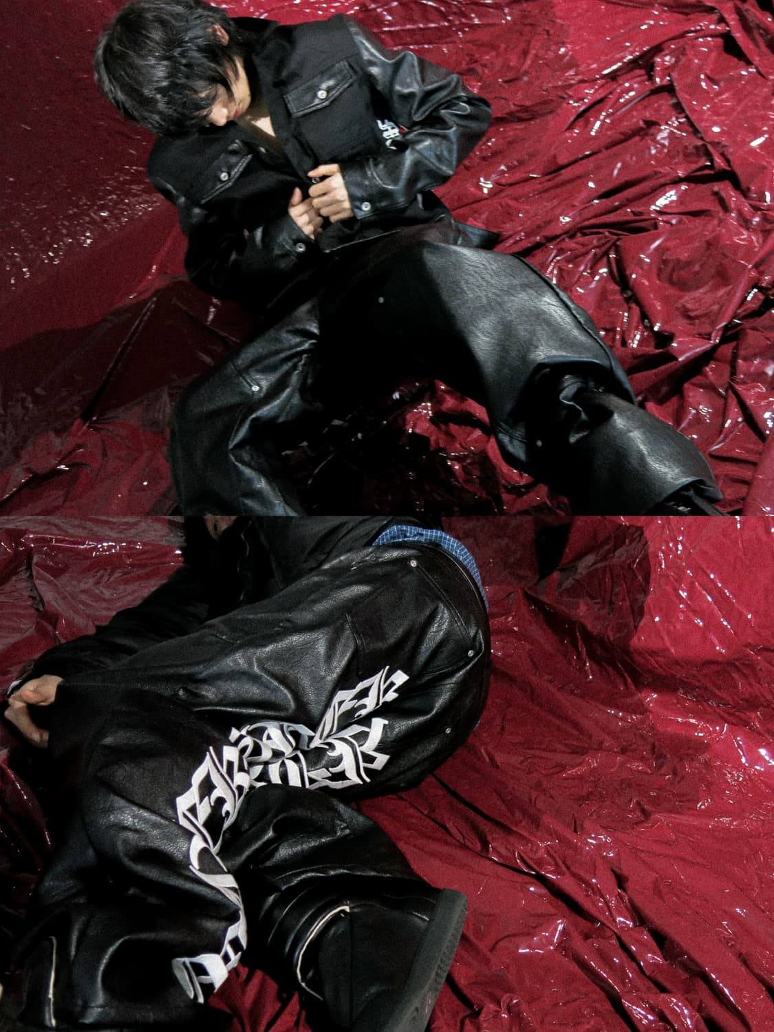 Wide-Leg Graffiti Leather Pants  상품이미지3