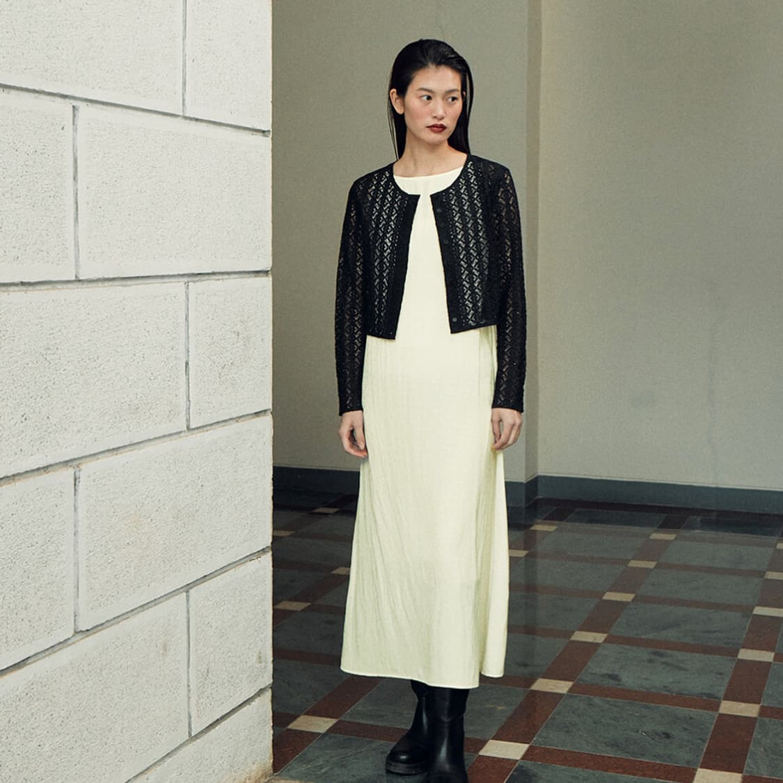 유에르(YUERE) 슬리브리스 아이보리 롱 원피스 55 새상품 상품이미지1