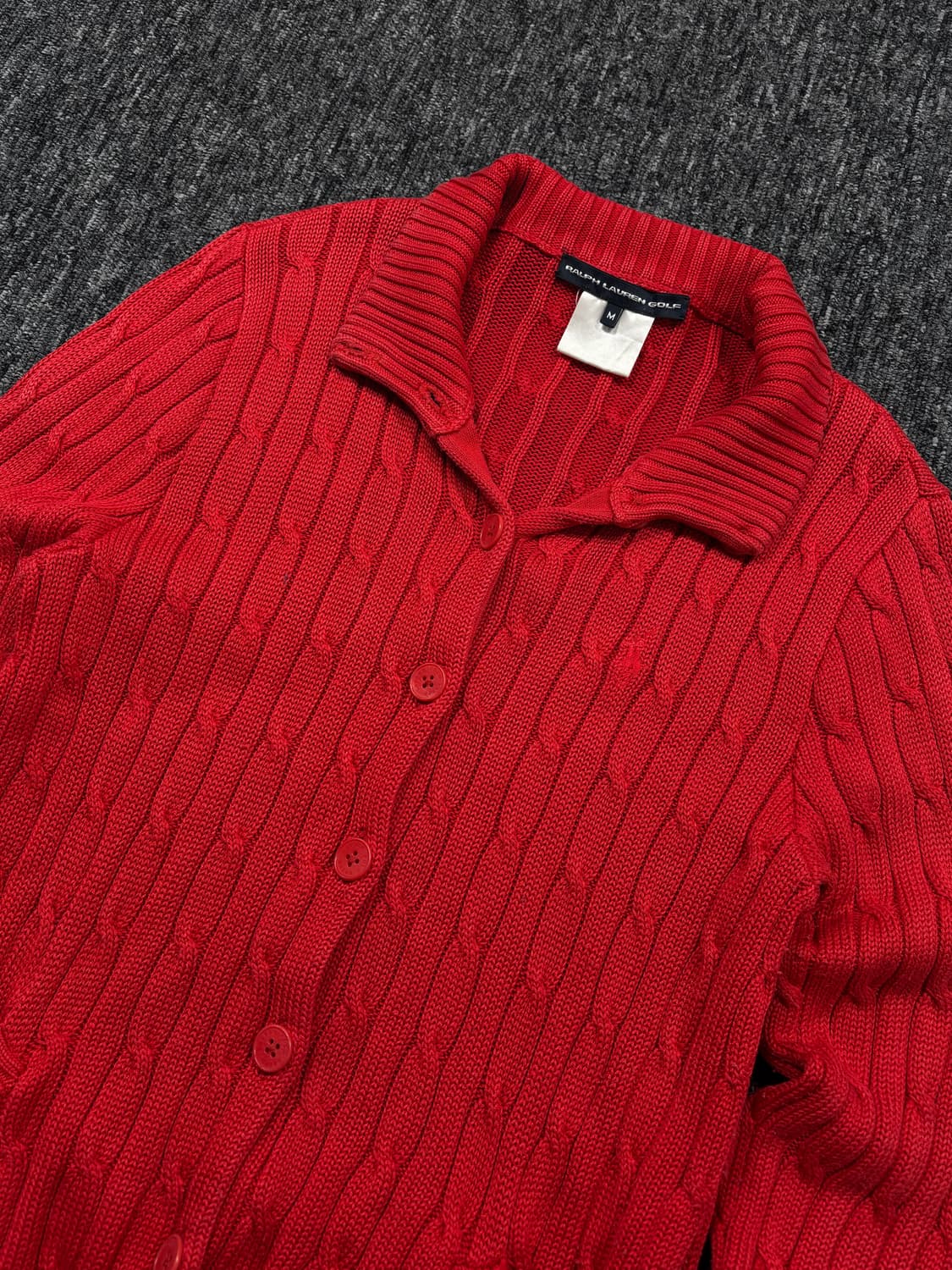 폴로 레드 꽈배기 카라 니트 가디건 상품이미지5