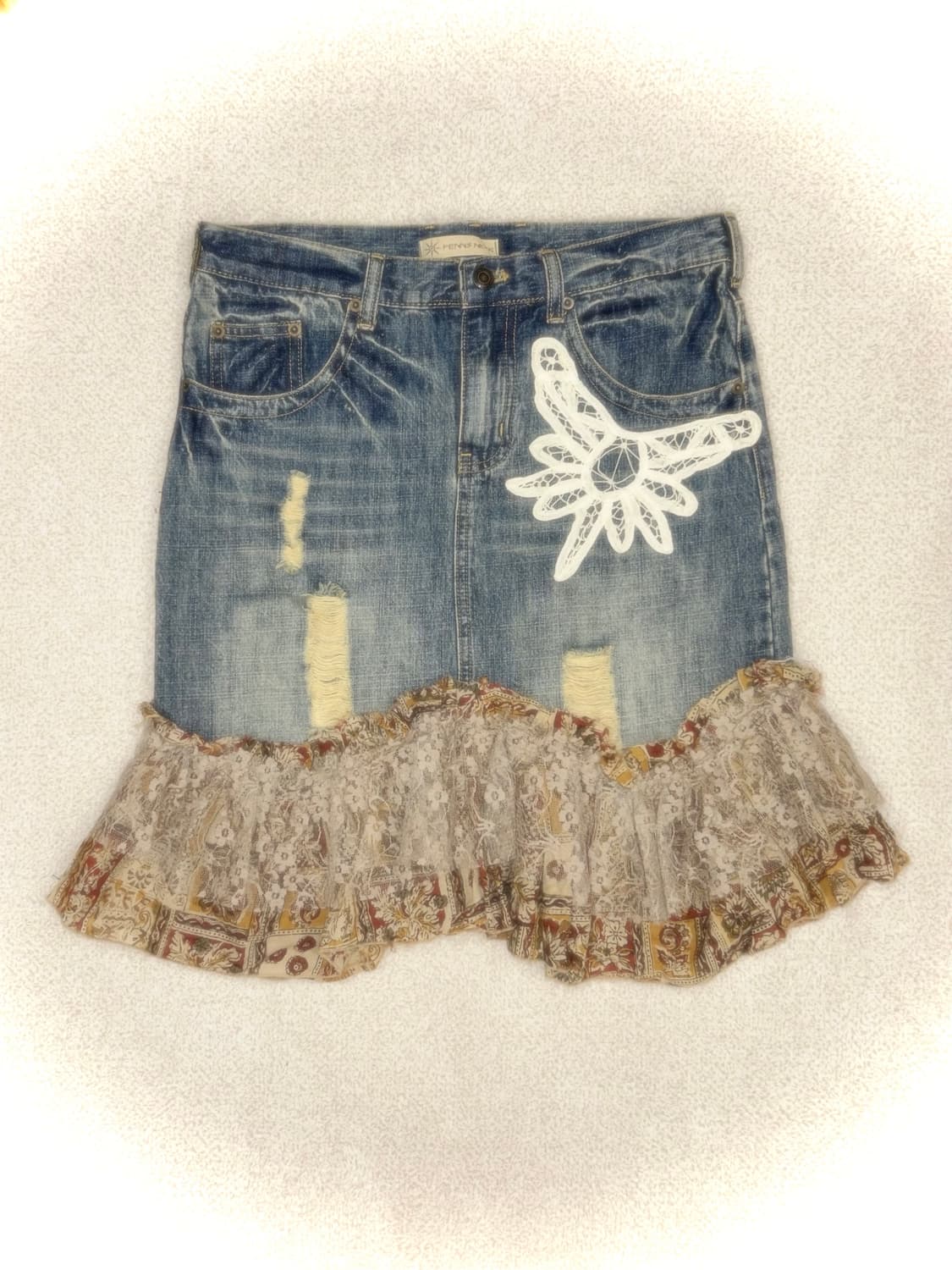 빈티지 언발 패치 그런지 데님 스커트 히피 모리 너드 니혼진 코코모리 상품이미지1