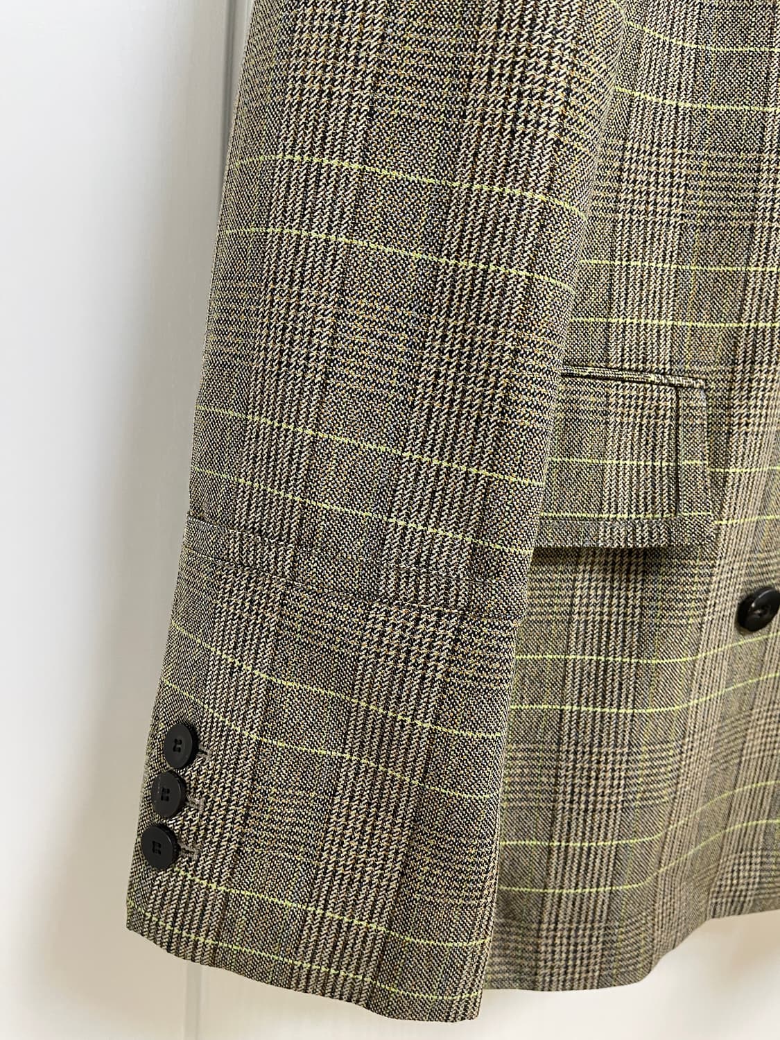 우영미 브라운 체크 롱 더블 자켓 50 사이즈 상품이미지4