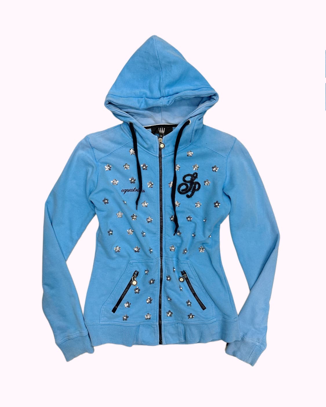 spangle flower blue hood zip-up 상품이미지1