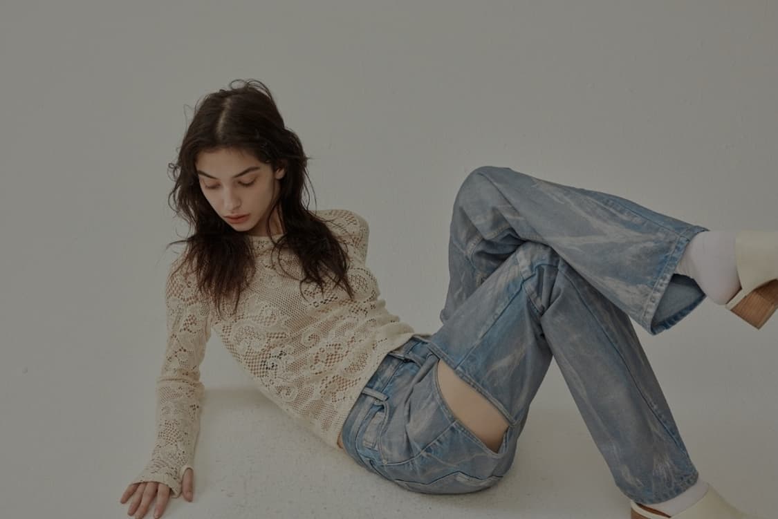 샤롯(CHARLOTTE) 사이드 트임 왁싱 세미와이드팬츠 L size 상품이미지6
