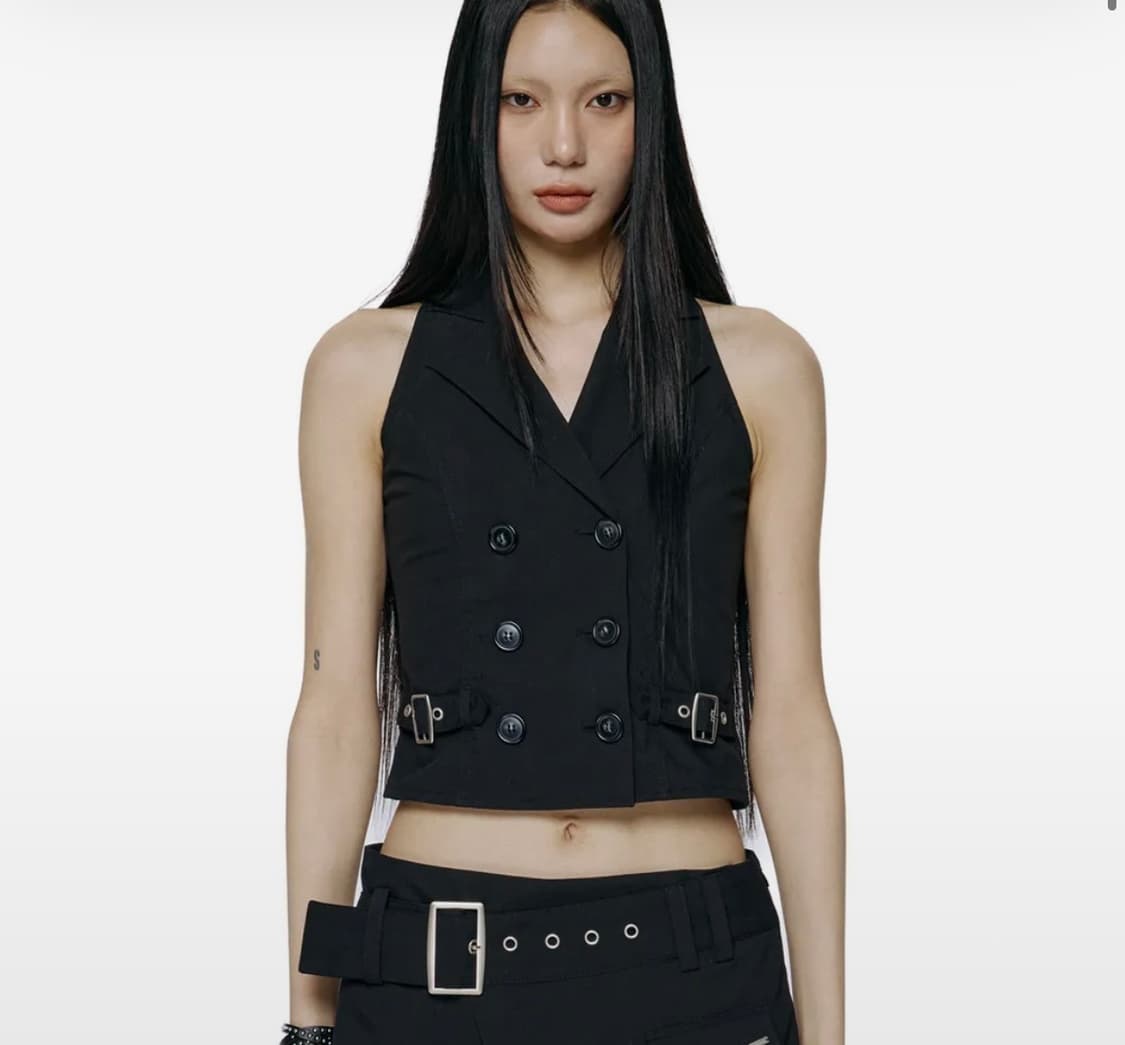 락케이크 Double Button Halter Vest Black s 상품이미지1