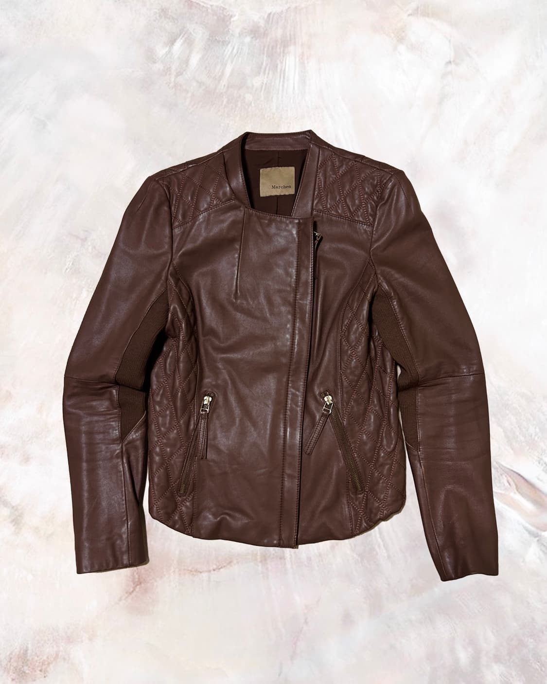 빈티지 니트믹스 브라운양가죽 자켓 상품이미지1