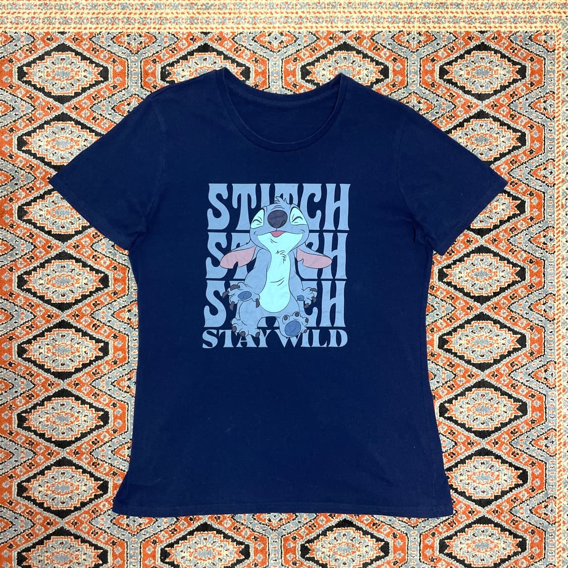  빈티지 스티치 캐릭터 네이비 반팔 티셔츠 여성L 상품이미지1