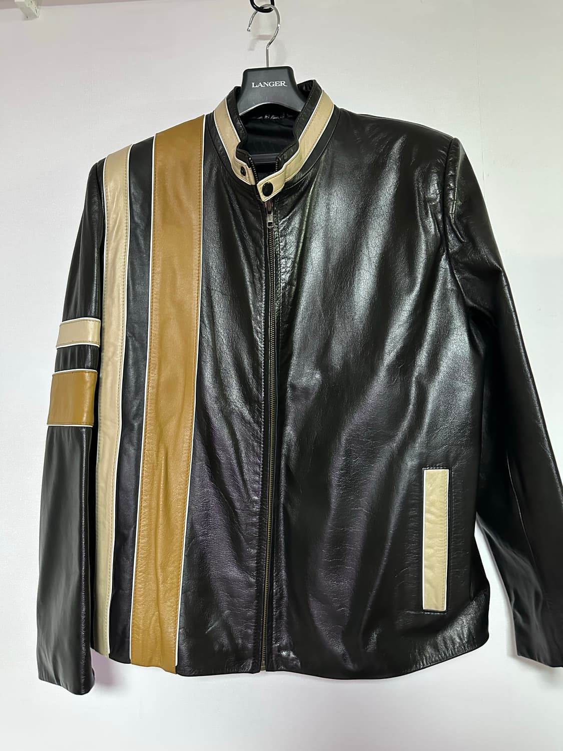 몽골 사브히 컬렉션 배색 가죽 자켓 50 상품이미지1