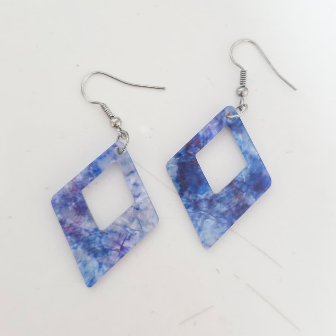 빈티지)보헤미안 마블패턴 다이아몬드형 아쿠아 오션비치 드롭레진귀걸이 상품이미지1